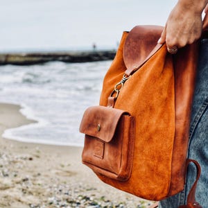 Burgundy Suede Backpack, Leather Backpack Women, Handmade Backpack, Everyday Backpack, Minimalist Backpack, Gift For Her image 14