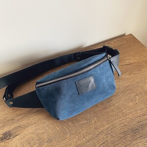 Blue Leather Fanny pack for women, belt bag, Hip bag, Bum bag