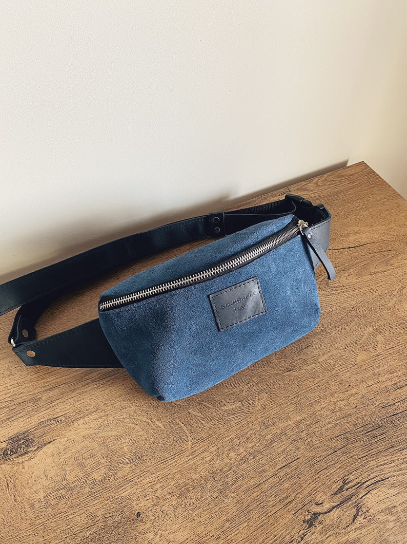 Blue Leather Fanny pack for women, belt bag, Hip bag, Bum bag