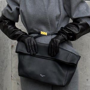 HANDBAG, Oversized Leather Roll Top Clutch: Handmade Minimalist Bag