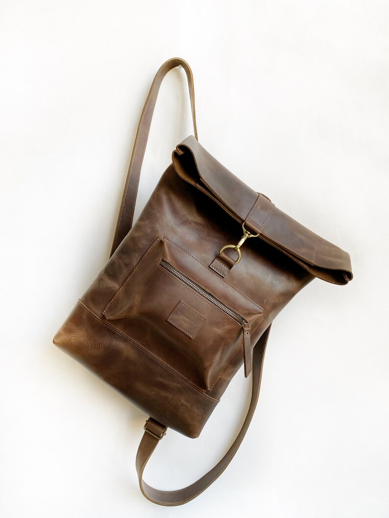 Brown Convertible backpack, Leather Backpack Women, Laptop backpack purse, Tote backpack, Cute backpack