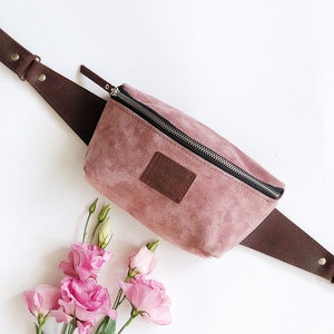 Pink Leather Fanny Pack for women, Sling bag, Leather belt bag, Hip bag, Crossbody bag, Suede bag, Festival Fanny pack vintage, gift for her