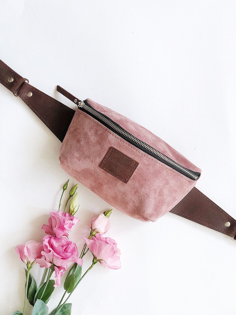 Pink Leather Fanny Pack for women, Sling bag, Leather belt bag, Hip bag, Crossbody bag, Suede bag, Festival Fanny pack vintage, gift for her