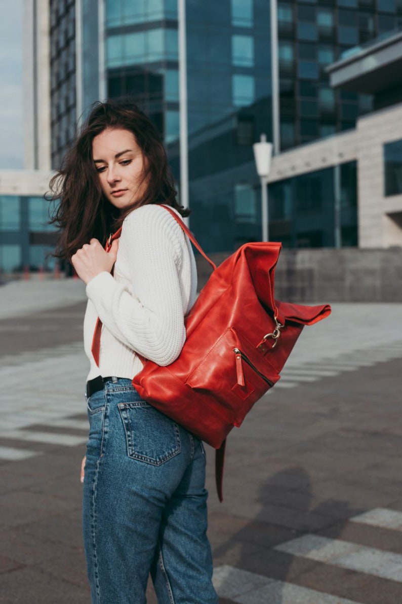 red Convertible backpack, Leather Backpack Women, Laptop backpack purse, Tote backpack, Cute backpack