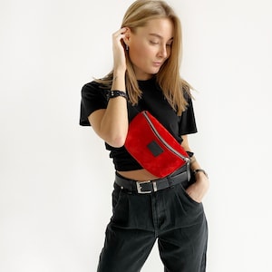 red Leather Fanny pack for women, belt bag, Hip bag, Bum bag