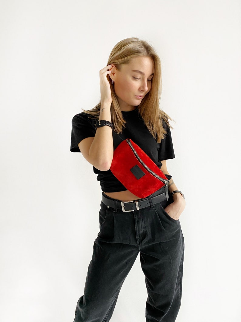 red Leather Fanny pack for women, belt bag, Hip bag, Bum bag