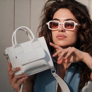 White Leather crossbody bag for women, Italian leather handbag, Leather bags and purses, Shoulder Bag, Leather tote bag
