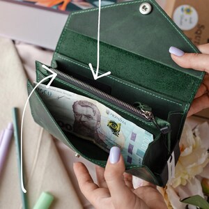 Green leather wallet, Green leather purse, Womens emerald green wallet