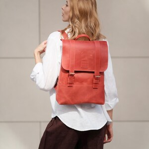 Red Leather Backpack for Women, Laptop Backpack, Work & Travel purse, Adjustable Straps, Gift Idea, Commuter backpack