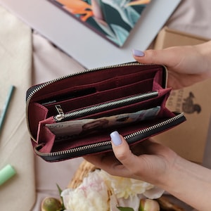 Cartera con cremallera, Cartera de cuero para mujer