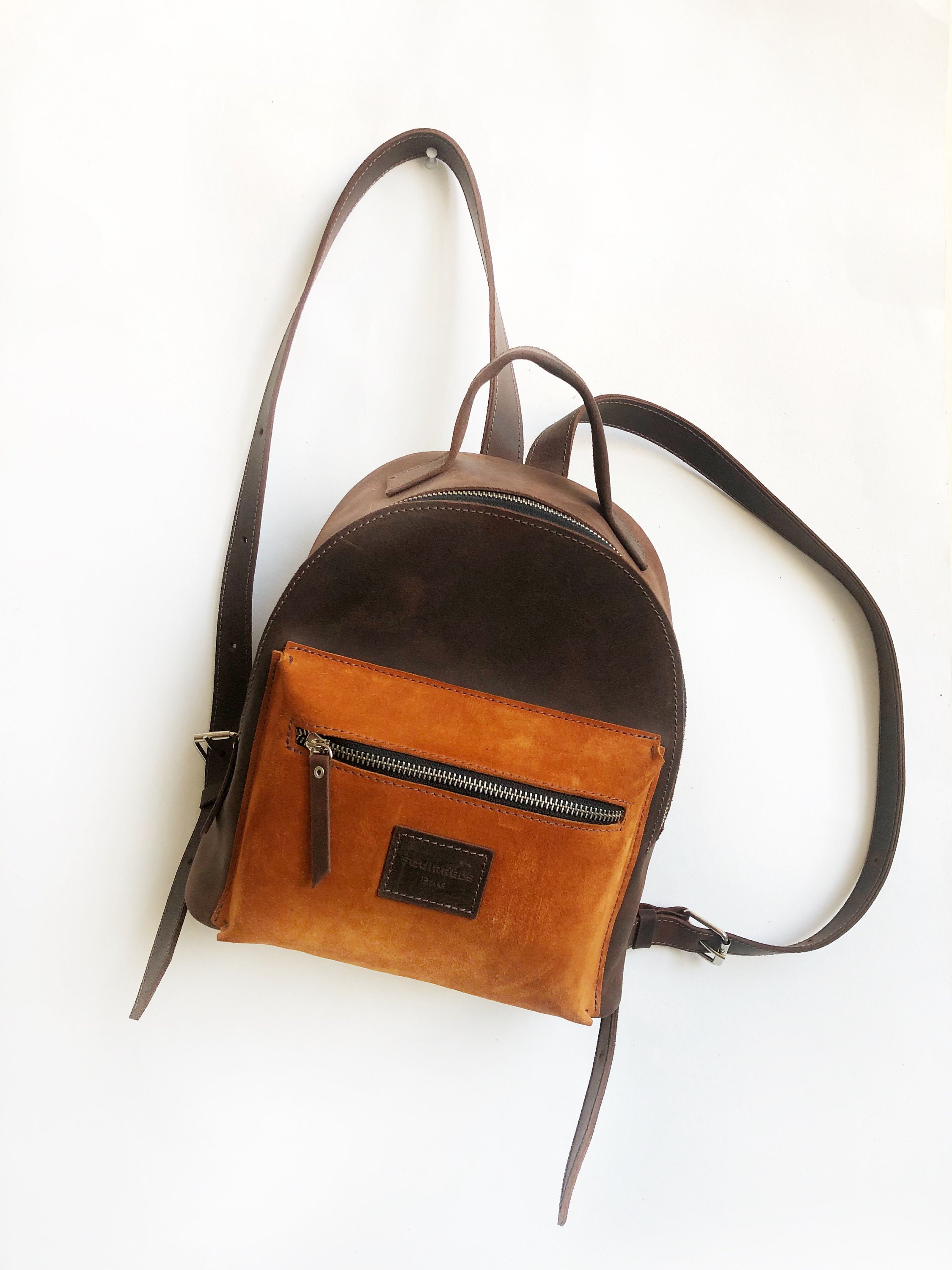Small backpack for women Mini leather backpack Brown leather Etsy