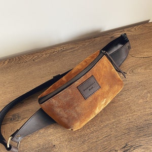light brown Leather Fanny pack for women, belt bag, Hip bag, Bum bag