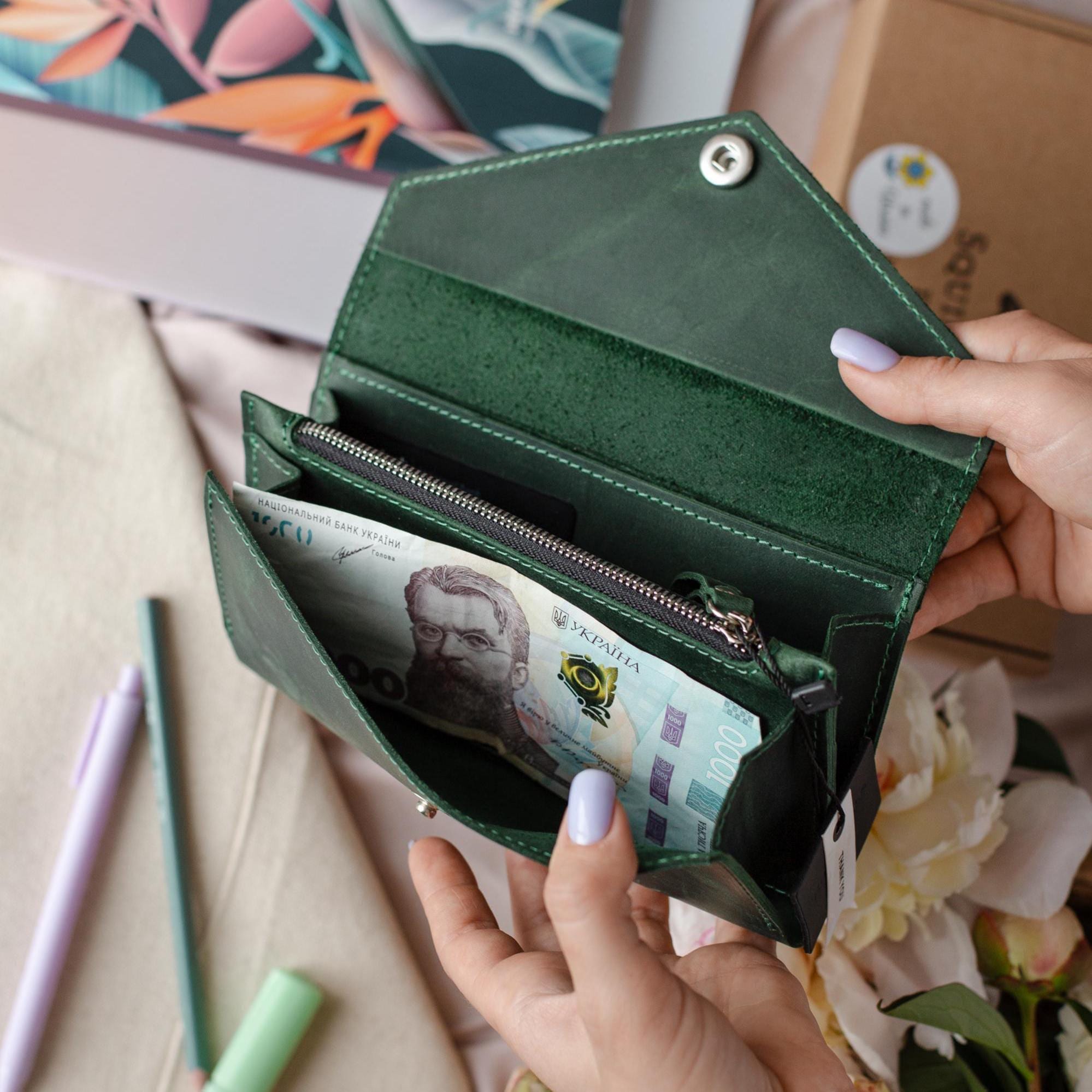 Emerald Green Leather Wallet – Slim Card Purse, Handmade Gift for
