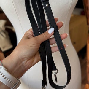 Black Full-Grain Leather Adjustable Bag Strap: Replacement Crossbody Strap