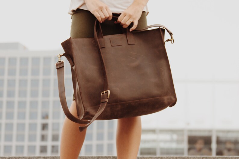 Brown Leather Bag Laptop Bag Women Tote Bag Personnalisable Etsy