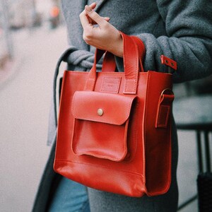 red Leather satchel bag, Leather purse, Cute Tote bag, personalized bag, Shoulder bag, Sling bag, Small crossbody bag, Messenger bag