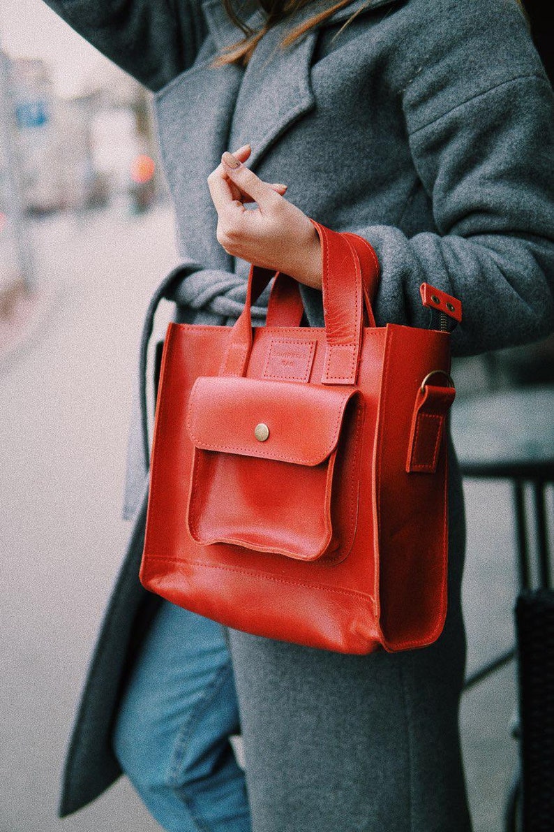red Leather satchel bag, Leather purse, Cute Tote bag, personalized bag, Shoulder bag, Sling bag, Small crossbody bag, Messenger bag