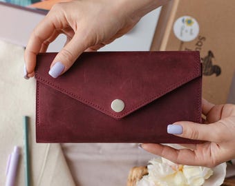 Italienische Leder Brieftasche für Frauen, Echtleder Brieftasche, Minimalistische schlanke Brieftasche, elegante Damen Geldbörse