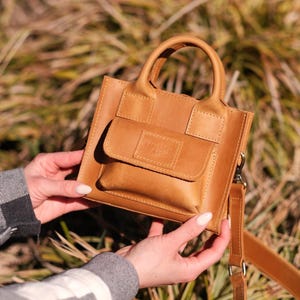 Bolso bandolera pequeño de piel amarillo - Para mujer, Bolso tote con cremallera, Bolso de piel