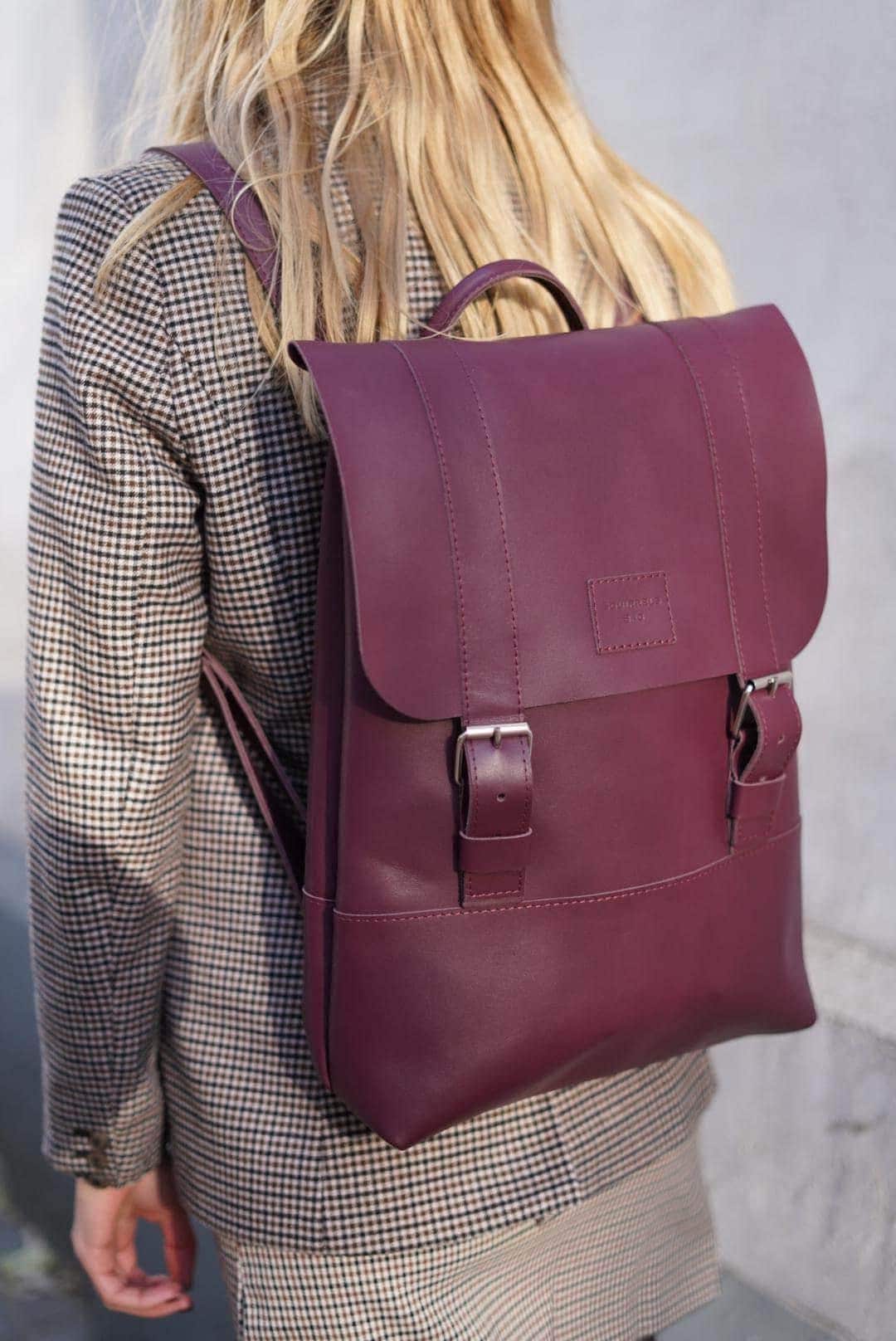 Burgundy Leather Laptop Backpack, Handmade Rucksack, Minimalist Work ...