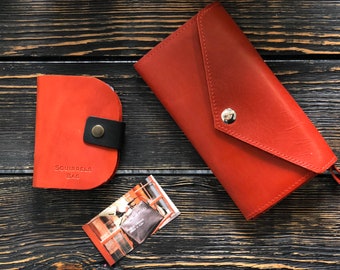 Red leather wallet Women, Minimalist wallet, passport Wallet, Cardholder wallet, Mothers Day Gift for women Long wallet