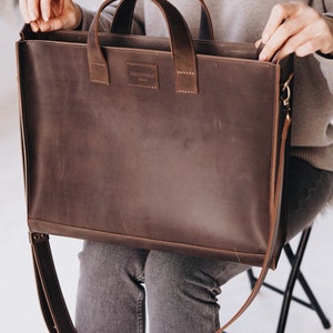 Leather Tote bag aesthetic, Leather laptop bag, Leather bag Women, Messenger bag, Women Personalized bag, Laptop tote bag with zipper
