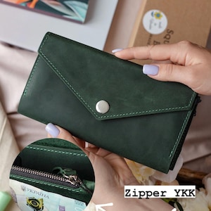 Green leather wallet, Green leather purse, Womens emerald green wallet
