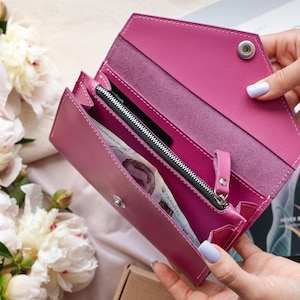 Cartera minimalista de piel para mujer - Cartera sándwich
