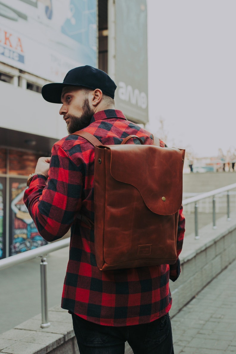 brown Leather backpack men, laptop backpack for him, Tote backpack purse, Gifts for men, Groomsmen gifts for him, Gifts for boyfriend gift