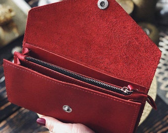 Red leather wallet Women, Minimalist wallet, passport Wallet, Cardholder wallet, Mothers Day Gift for women Long wallet