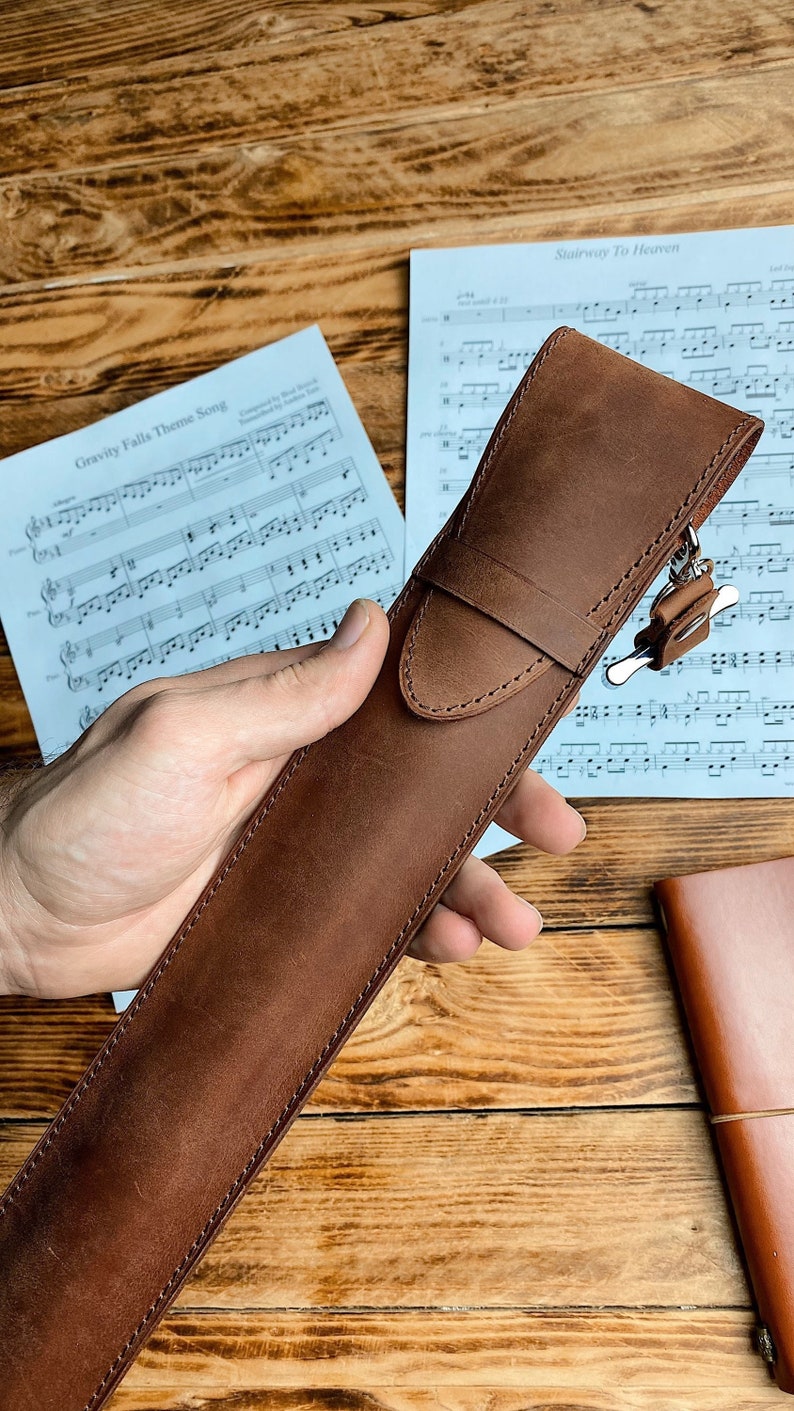 leather drum stick bag Drumstick Case Leather drum stick Holder Drum Sticks Gift for Drummer Gift for musician Drum accessories Light Brown