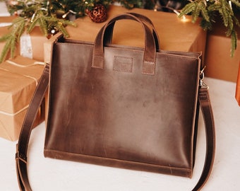 Brown Leather Bag, Messenger bag, Cute Tote bag, Laptop bag, Leather shoulder bag, Computer bag, Personnalisable Leather bag