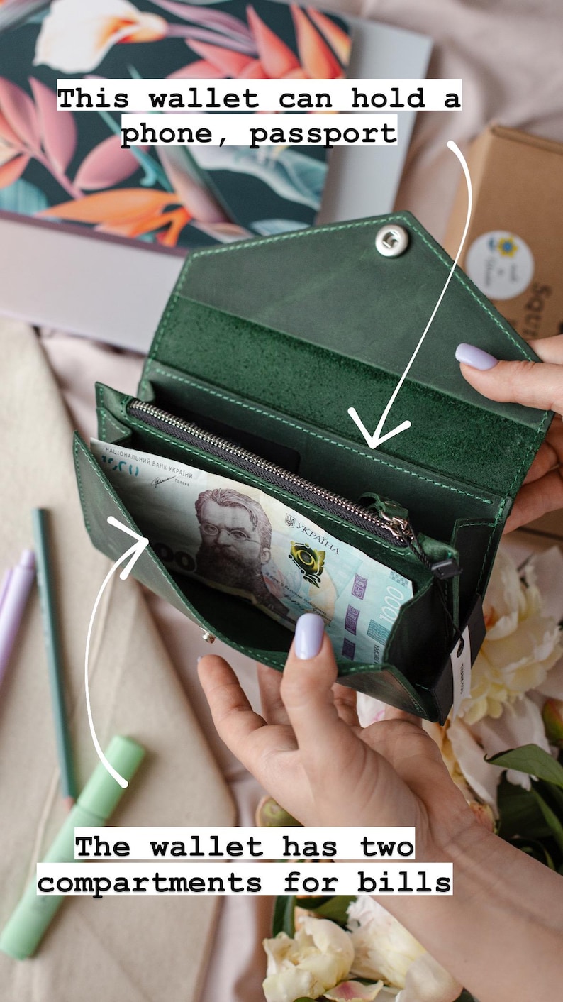 Green leather wallet, Green leather purse, Womens emerald green wallet
