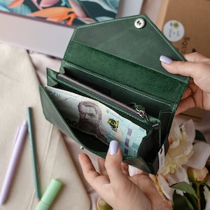 Cartera de cuero verde: regalo personalizado para su 40.° cumpleaños o su 60.° cumpleaños, décimo aniversario para su esposa