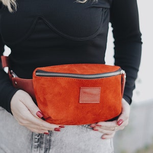 Red Leather Fanny Pack for women, Sling bag, Leather belt bag, Hip bag, Crossbody bag, Suede bag, Festival Fanny pack vintage, gift for her