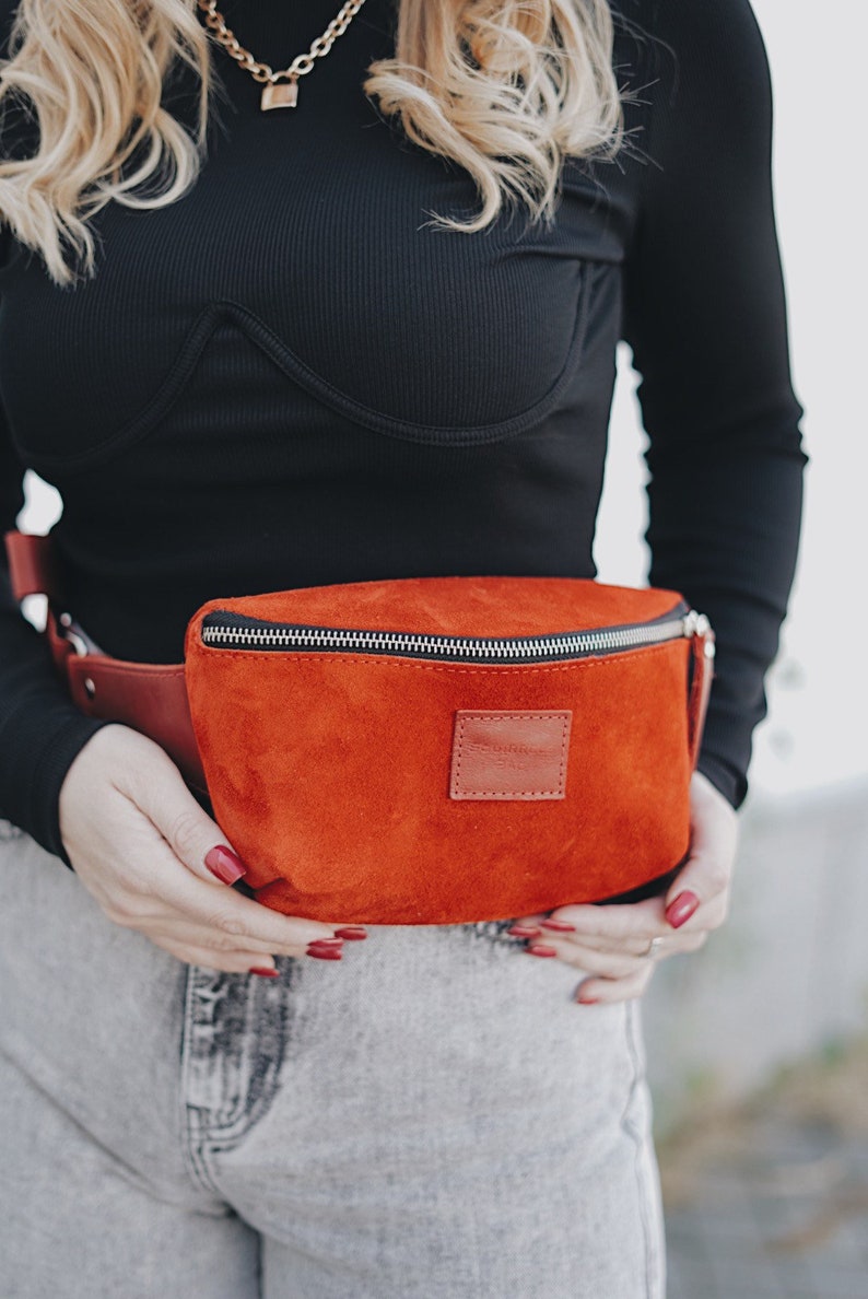 Red Leather Fanny Pack for women, Sling bag, Leather belt bag, Hip bag, Crossbody bag, Suede bag, Festival Fanny pack vintage, gift for her