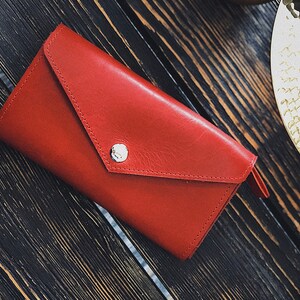 red leather wallet, Handmade leather pocketbook Green leather purse Womens emerald green wallet Credit card purse Button Wallet