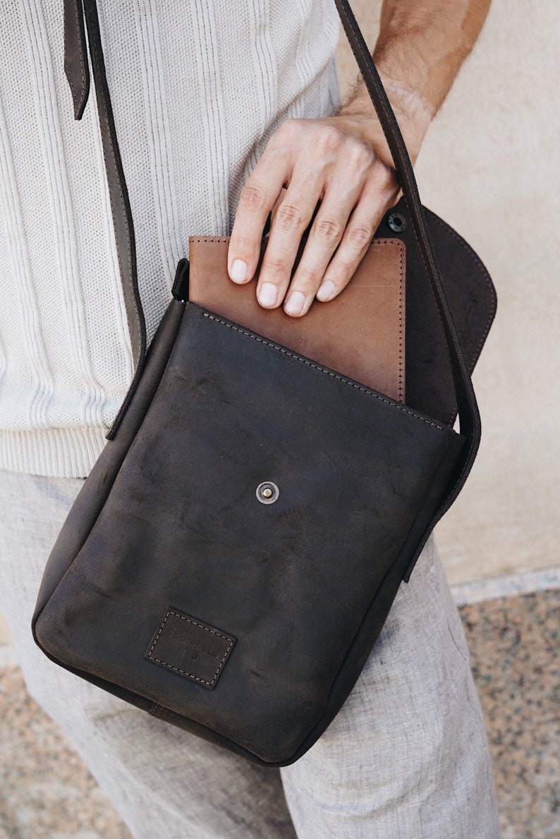 Brown leather bag for men, Leather Shoulder bag for men, Leather Messenger Bag, Weekender bag men, Anniversary gifts for Him, gifts for Dade