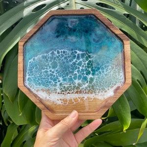 Octagon Shaped Wood and Resin Ocean Tray/Dish