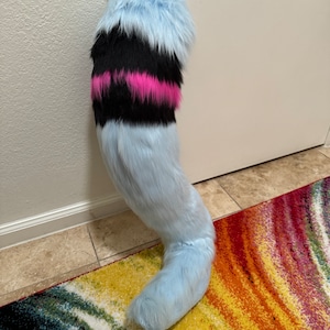 Fursuit tail dragon blue stripes partial protogen long 36”