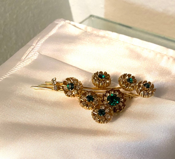 Beautiful gold and green flower brooch vintage - image 6