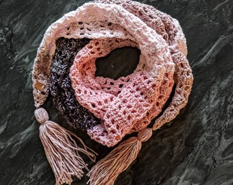 Crochet Triangle Scarf with Tassels. -Ready to Ship -Adult Sized