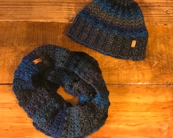 Crochet Chunky Winter Cowl and Bun Beanie Set- Ready to Ship- Adult Size