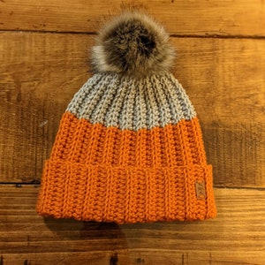 Fall inspired Fitted Two-Toned Hat Ready to Ship-Adult Size Pumpkin/Grey