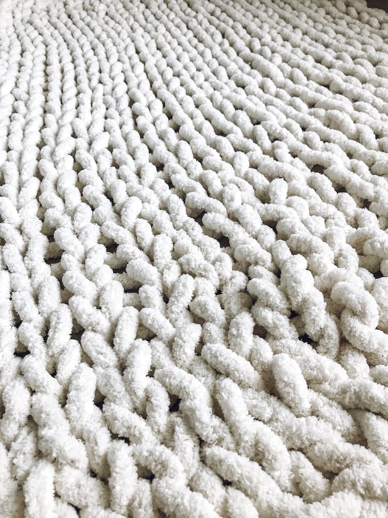 Chunky hand knit fuzzy throw blanket in ivory birthday gift Etsy