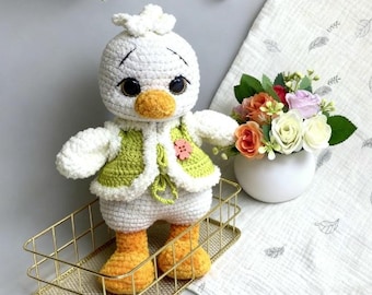 Patinho de crochê amigurumi, patinho de pelúcia feito à mão, decoração macia para quarto de bebê