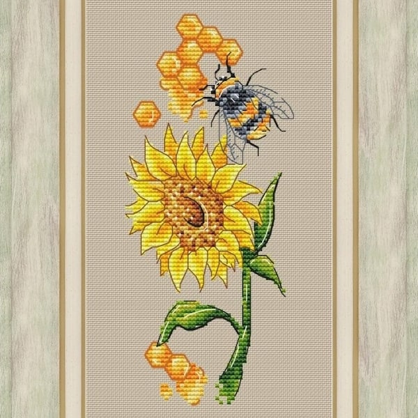 Miel de tournesol Cross Stitch Hat Pattern PDF Téléchargement instantané Broderie élégante Décoration murale mignonne