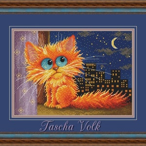 Lunar cat Cross Stitch PDF Instant Download Stylish Embroidery Cute Wall Decor