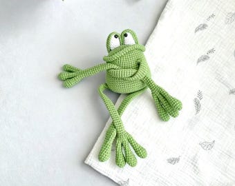 Sapo de Crochê de Pernas Longas, Sapo Amigurumi Divertido, Brinquedo Flexível de Sapo Verde, Decoração de Prateleira em Forma de Sapo Sentado