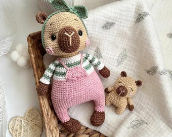 Pelúcia de Capivara Mãe e Filhote, Decoração Exclusiva para Quarto de Bebê, Presente Macio de Capivara para Crianças